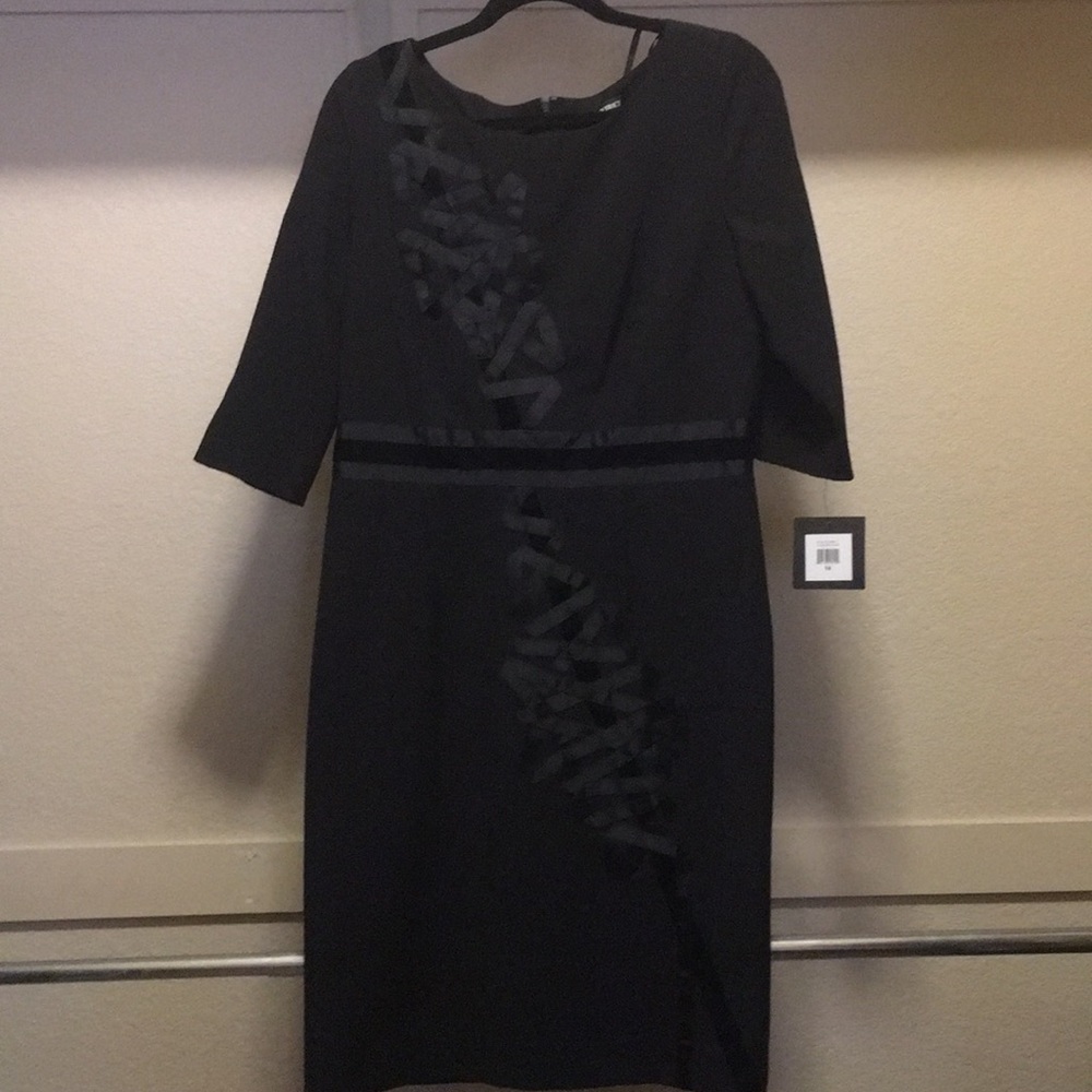 Black Ellen Tracy Dress with Ribbon Detail
